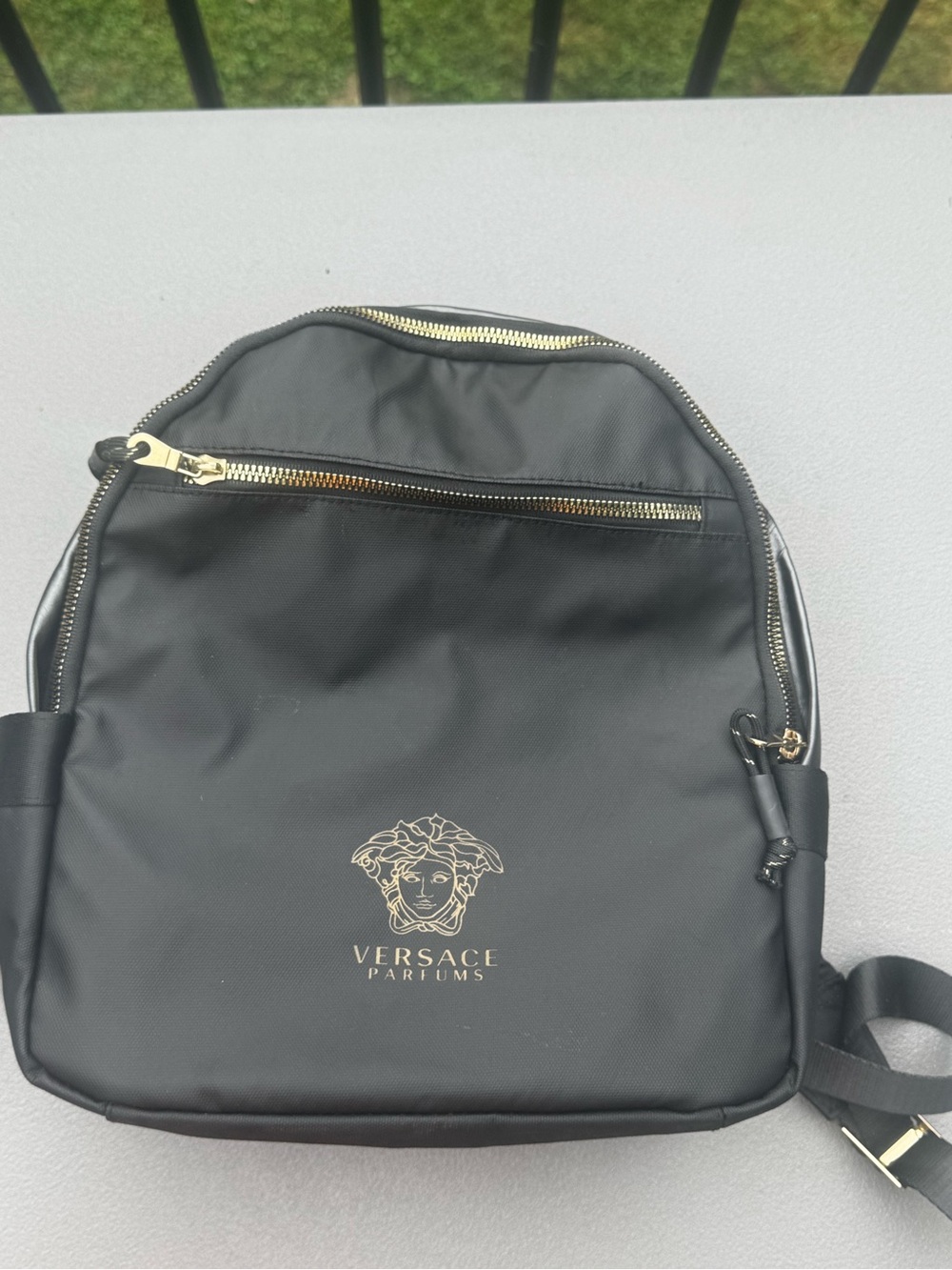 Versace Parfums Black Backpack with Gold Hardware